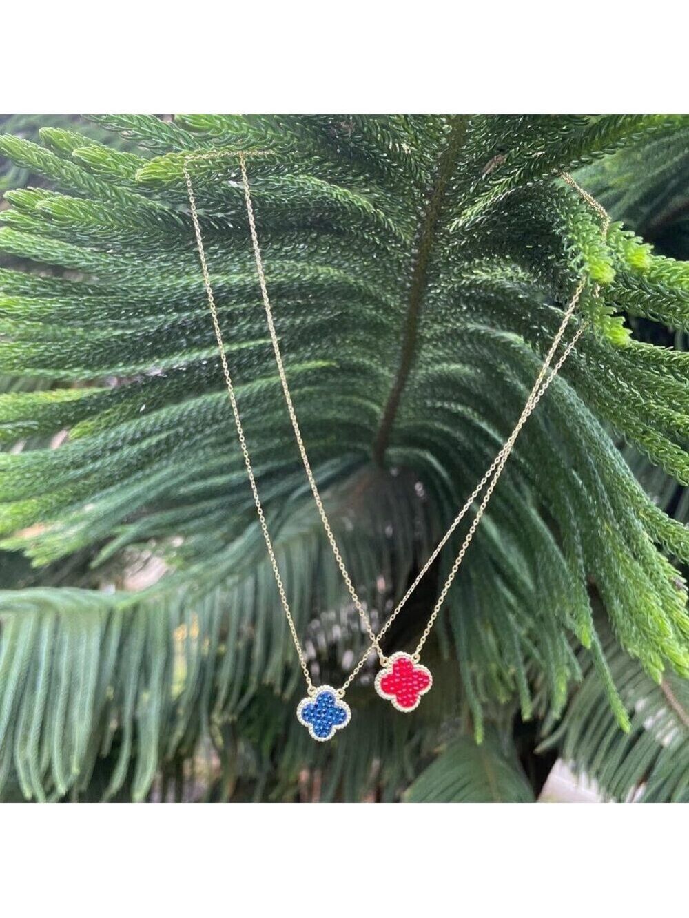 18k Gold Plated sterling silver Clover Red and Blue reversible necklace 16-18" - Picture 4 of 9